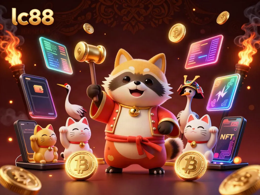 Engage in the world of lc88 with a vibrant casino scene featuring lucky symbols and glowing coins.