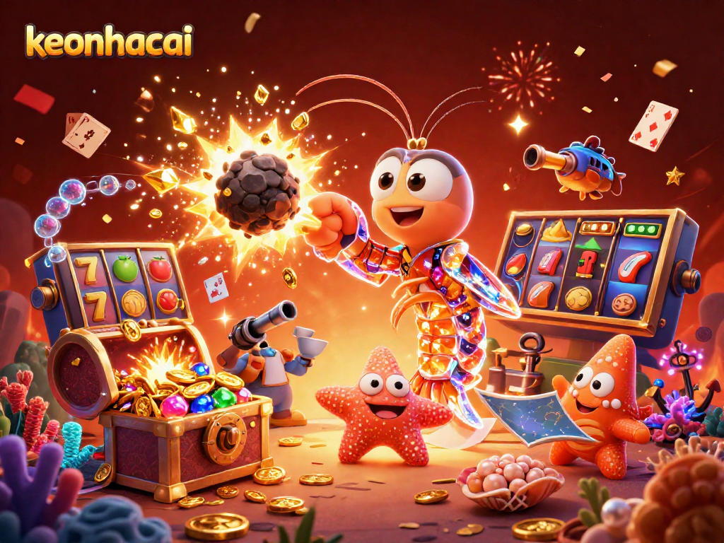 Engage with keonhacai's thrilling casino action featuring colorful slot reels and vibrant treasure.