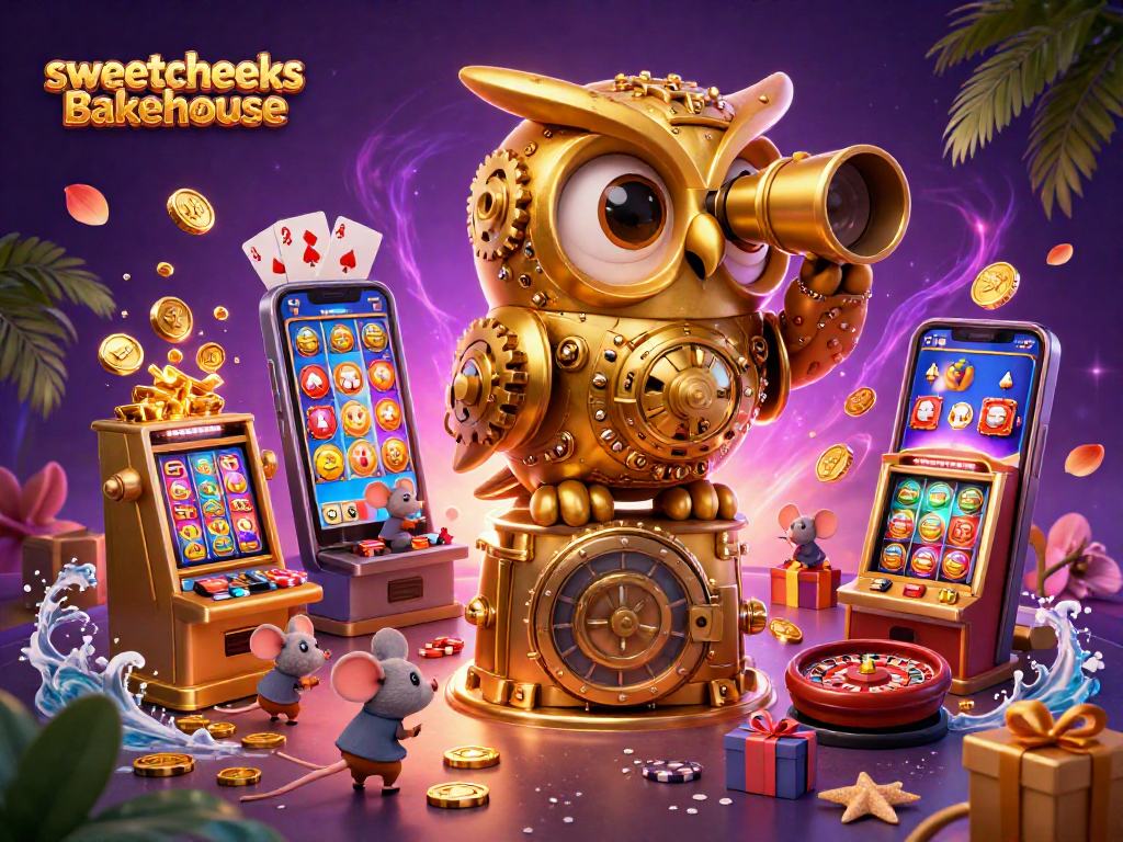 Experience bonus buy slots excitement at sweetcheeksbakehouse with vibrant casino elements in a richly detailed scene.