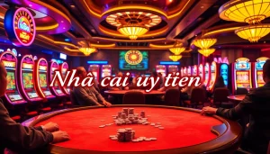 Engage with Nhà cái uy tín while playing intense poker at top-tier tables in a vibrant casino setting.