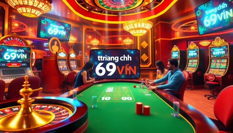 Exciting gameplay at trang chủ 69VN, showcasing a lively online casino with players at roulette and poker tables.