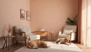 Anxiety treatment Sydney session in a calming therapy room with a therapy dog providing support.