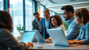 Engaging team collaboration showcasing Logo Tiger Enterprise in a modern office.