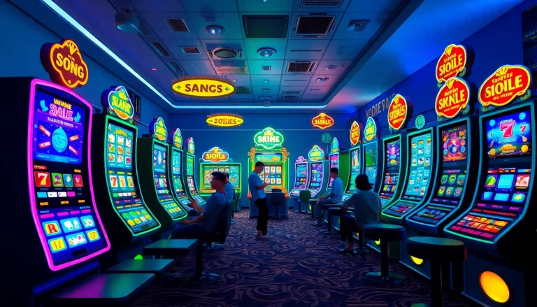 Exciting digital gaming scene with slot machines showcasing Kode4d link vibrant atmosphere