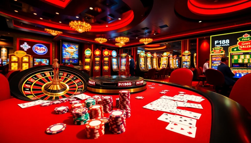 Experience thrilling action at F 168 with vibrant casino tables and colorful poker chips.