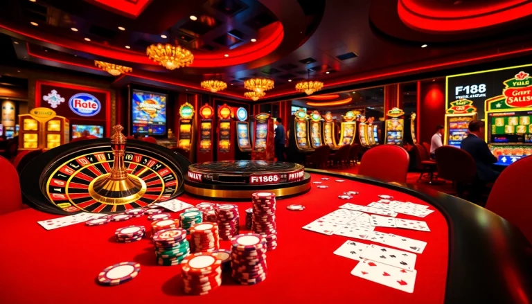 Experience thrilling action at F 168 with vibrant casino tables and colorful poker chips.
