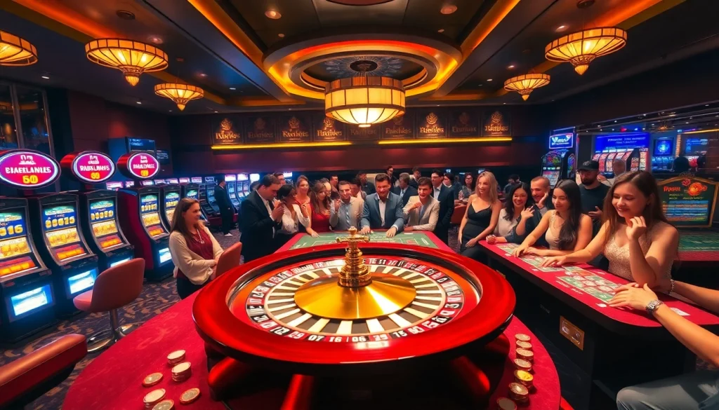 Experience exciting gameplay at rr88 with vibrant casino tables and spinning roulette wheels.