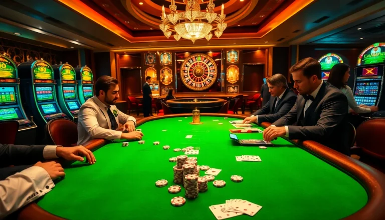 High-stakes poker action at a luxury casino showcasing XX88 gaming excitement.