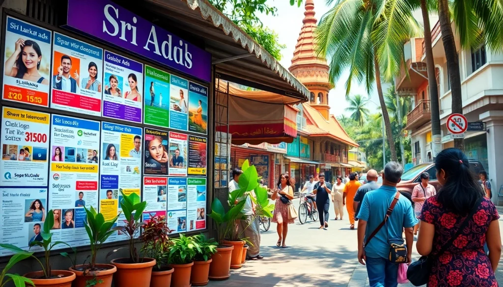 Dynamic street view of colorful SL Ads highlighting personal and spa services in Sri Lanka.