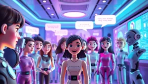 Dynamic interface showcasing characters engaging in free ai porn chat interactions with colorful speech bubbles.