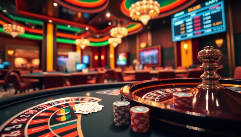 Experience the thrill of s8 gaming with elegant poker tables and roulette wheels in a luxurious casino.