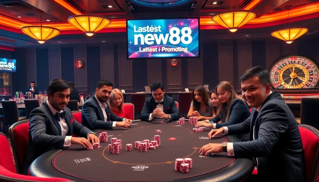 Experience the thrill of gambling at https://vnew88.vip/ with players engaged at a high-stakes poker table.