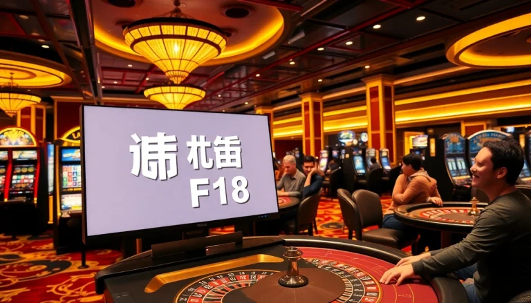 Vibrant casino scene featuring luxury gaming elements, highlighting พอร์ทเกม F168 excitement.