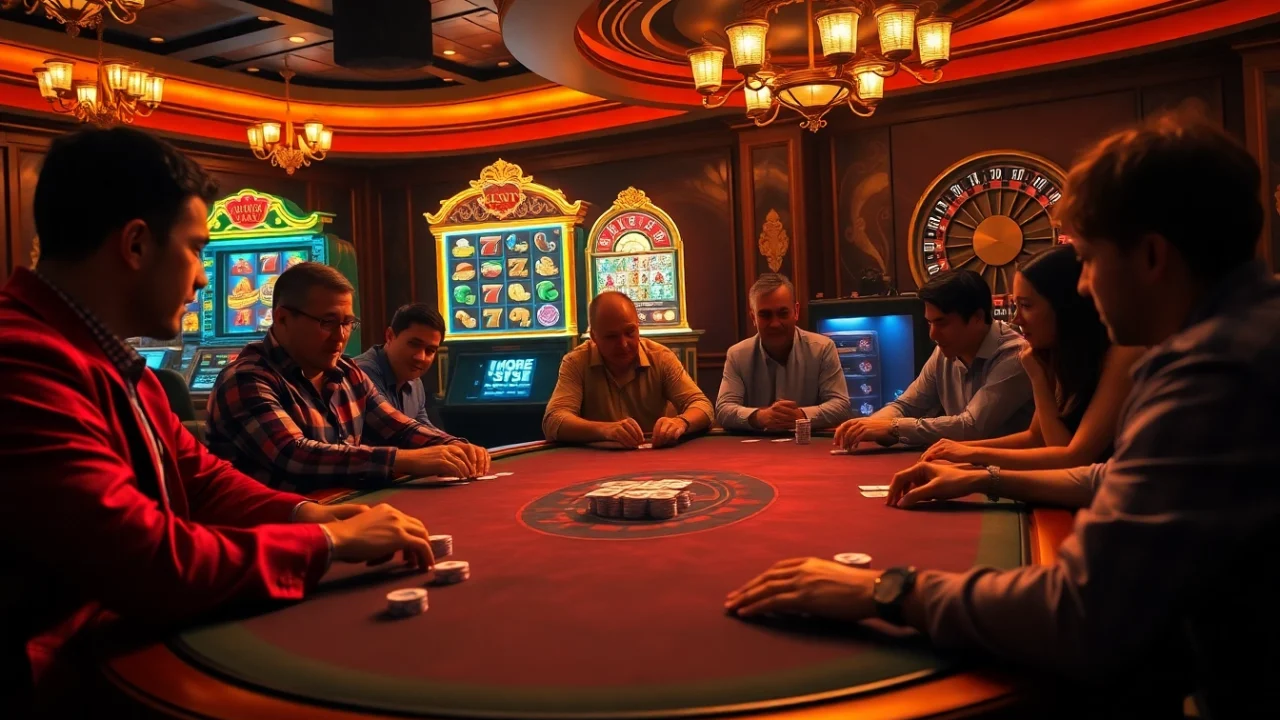 Experience the excitement of gambling at https://topxx88.com/ with a luxurious casino scene featuring poker and roulette.