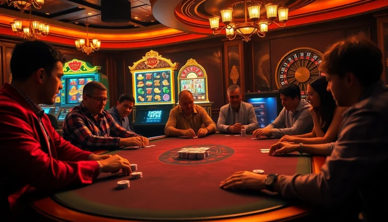 Experience the excitement of gambling at https://topxx88.com/ with a luxurious casino scene featuring poker and roulette.