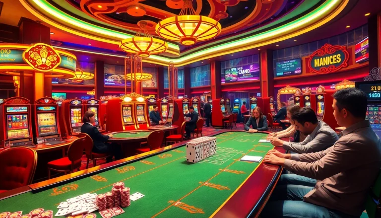 Engaging gamblers in a vibrant casino scene featuring 상품권카드 and exciting gameplay activities.