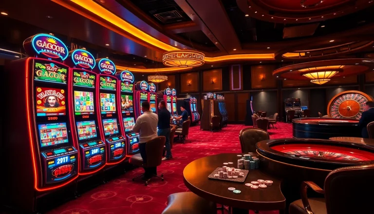 Players enjoying Slot Gacor machines in a luxurious casino environment.