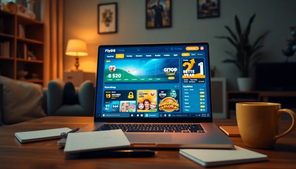 Experience seamless fly88 đang nhập with an engaging online betting interface in a cozy home office.
