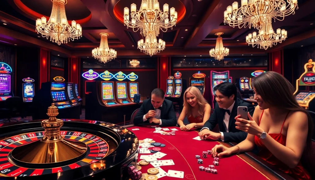 Players experiencing excitement at GG88's casino games with roulette, slots, and poker.