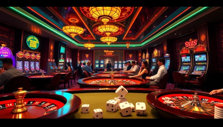 SX88 casino scene featuring a vibrant gaming floor with roulette and enthusiastic players.