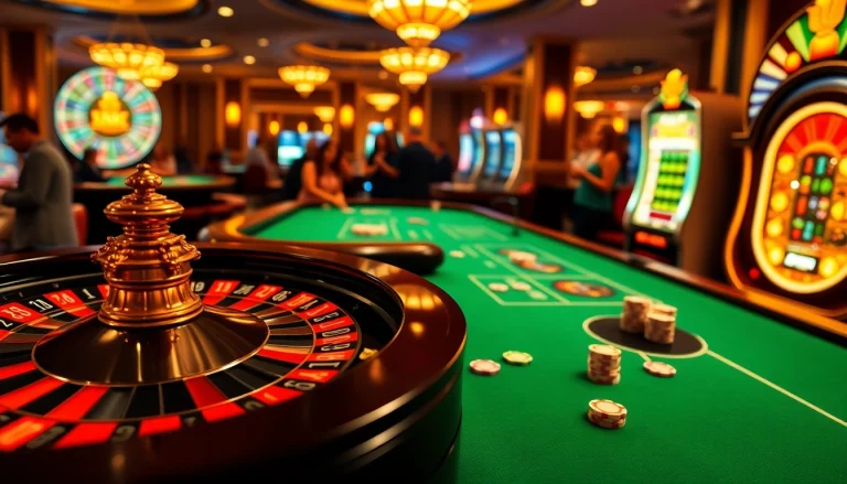 GG88 action-packed casino scene with vibrant slot machines and roulette tables.