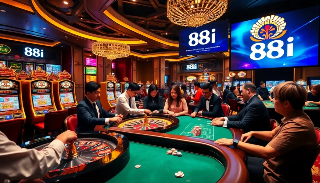 Players experiencing the thrill of gaming at 88i casino with roulette and poker tables.