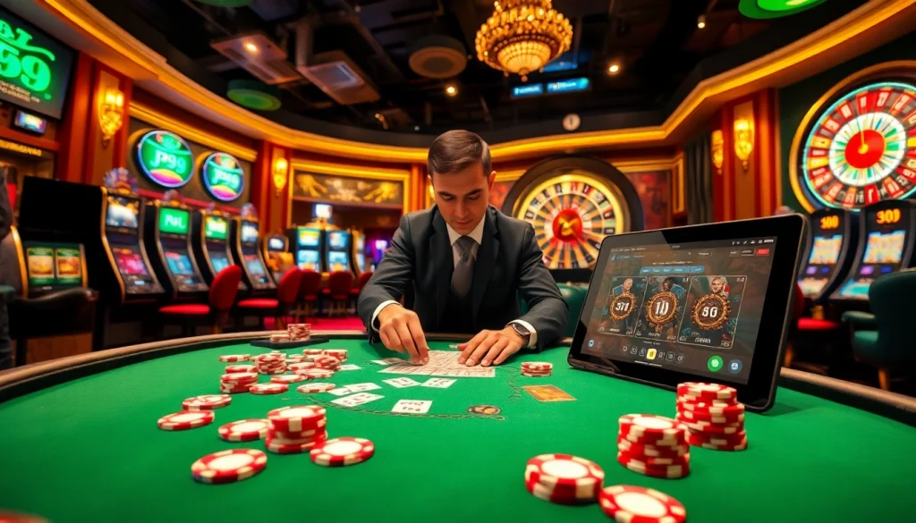 Experience the excitement of gambling at the professional trang chủ PS99 poker table with vibrant chips and cards.
