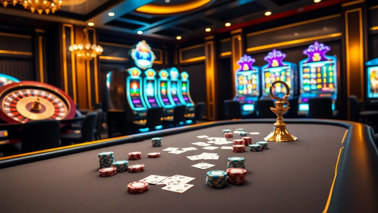 Experience thrilling bets at https://88i8i.net/ with a vibrant casino scene showcasing poker chips and cards.
