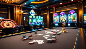 Experience thrilling bets at https://88i8i.net/ with a vibrant casino scene showcasing poker chips and cards.
