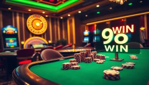 Join the excitement of a casino with a "98 win" theme, featuring vibrant gaming tables and poker chips.
