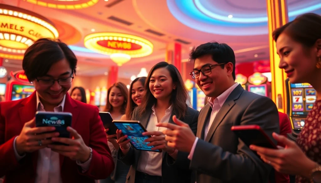 Exciting online gaming atmosphere showcasing new88go.com with players engaged in various games.