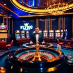 Experience the thrill of FLY88 in a luxury casino setting with roulette and slot machines.