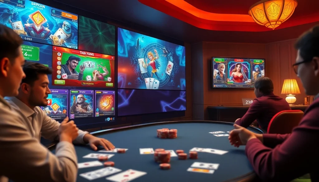 Exciting online gaming scene showcasing card games at gamebaidoithuong.com.vc, featuring vibrant graphics and immersive atmosphere.