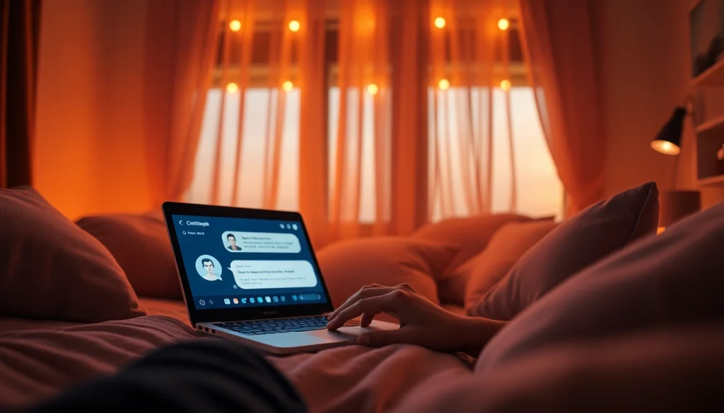 Engaging NSFW AI chat interface with cozy ambiance and soft lighting.