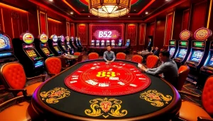 Experience high-stakes play at the b52 club with vibrant gaming tables and luxurious poker chips.