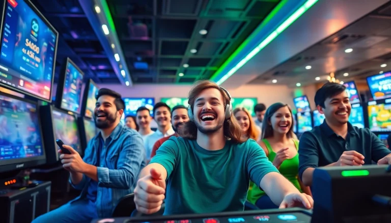 Experience thrilling online gaming at https://56win.sa.com/ with vibrant visuals of excited players in action.