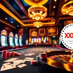 Experience the excitement of Plataforma XXGG Confiável with vibrant casino elements such as poker chips and roulette wheels.