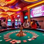 Players enjoying a thrilling casino experience at https://tg885.net/, featuring roulette and slot machines.